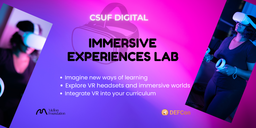 promotional banner for "Immersive Experiences Lab" in bold pink magenta and deep purple colors